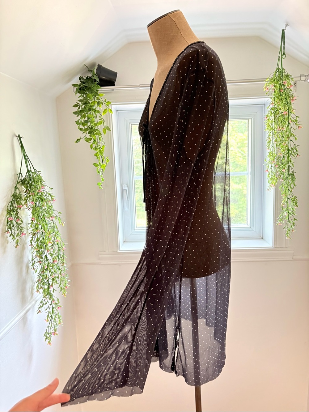 Sheer Black Polka Dot Tie-Front Coverup - Picture 2 of 4